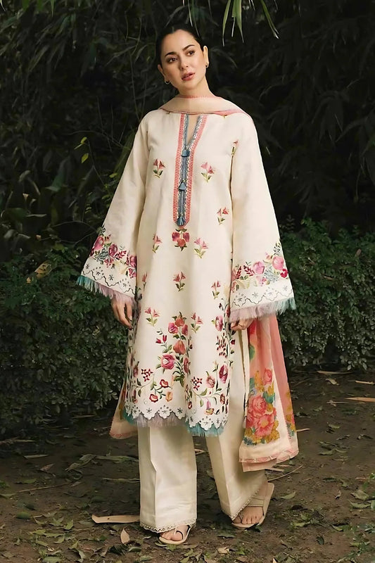 ZARA SHAH JAHAN - 3PC LAWN EMBROIDERED SHIRT WITH MANAAR PRINTED DUPATTA AND TROUSER